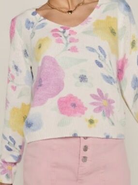 Francesca’s Floral V-Neck Sweater